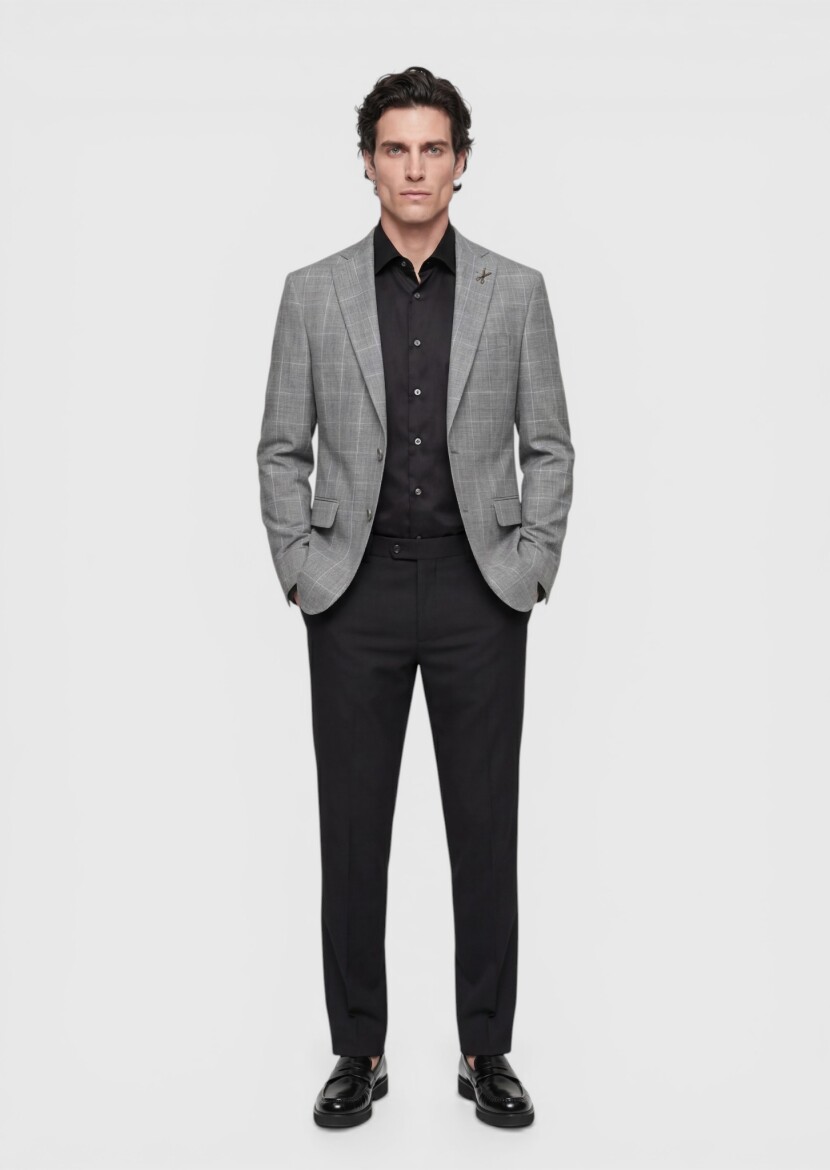 Grey Modern Fit Silk Blended Jacket - 3