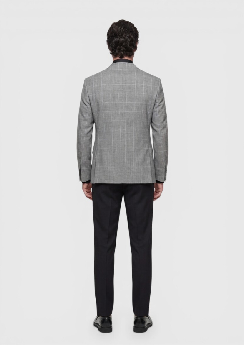 Grey Modern Fit Silk Blended Jacket - 5