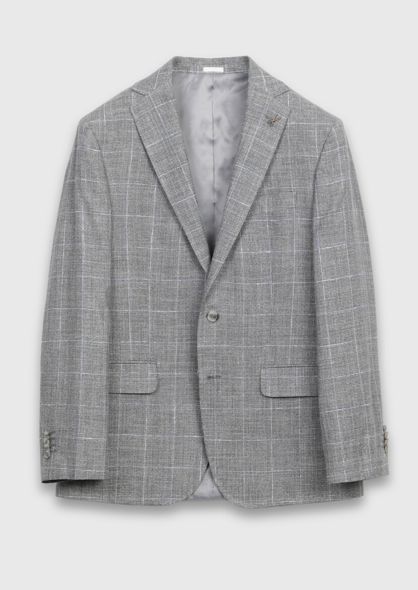 Grey Modern Fit Silk Blended Jacket - 6