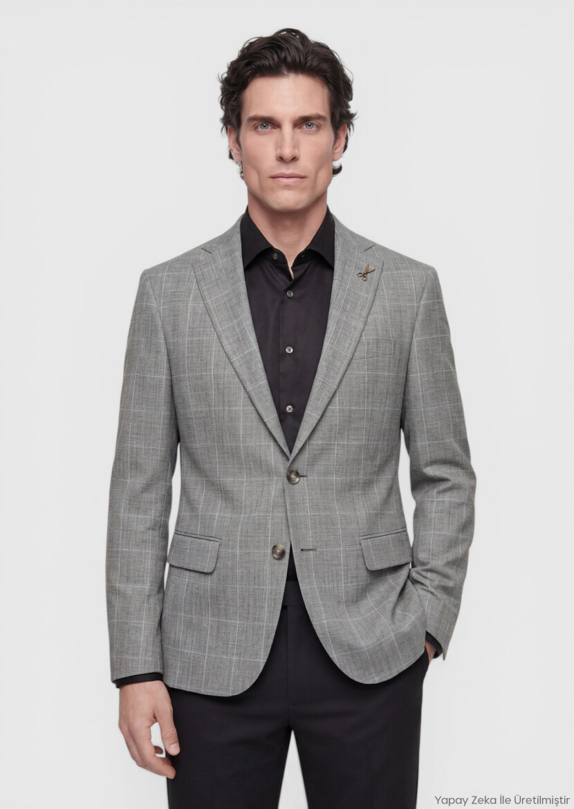 Grey Modern Fit Silk Blended Jacket - RAMSEY