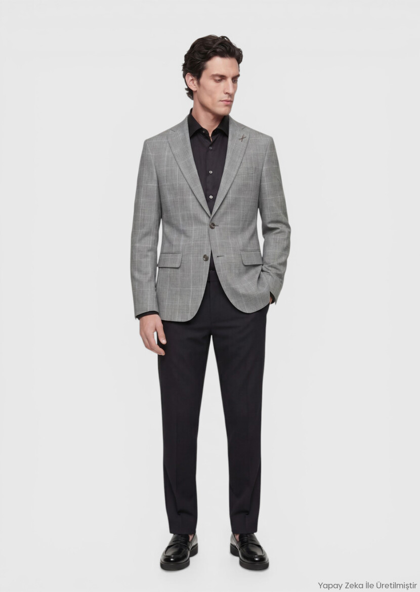 Grey Modern Fit Silk Blended Jacket - RAMSEY