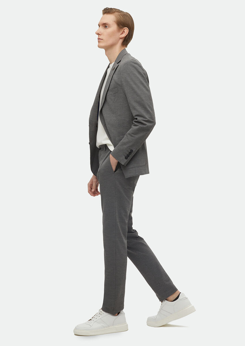 Grey Patterned Comfort Fit Suit - 1