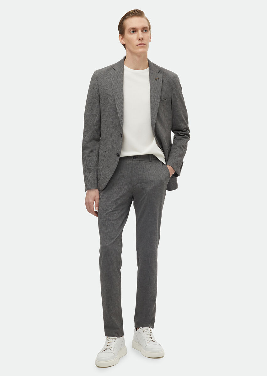 Grey Patterned Comfort Fit Suit - 3