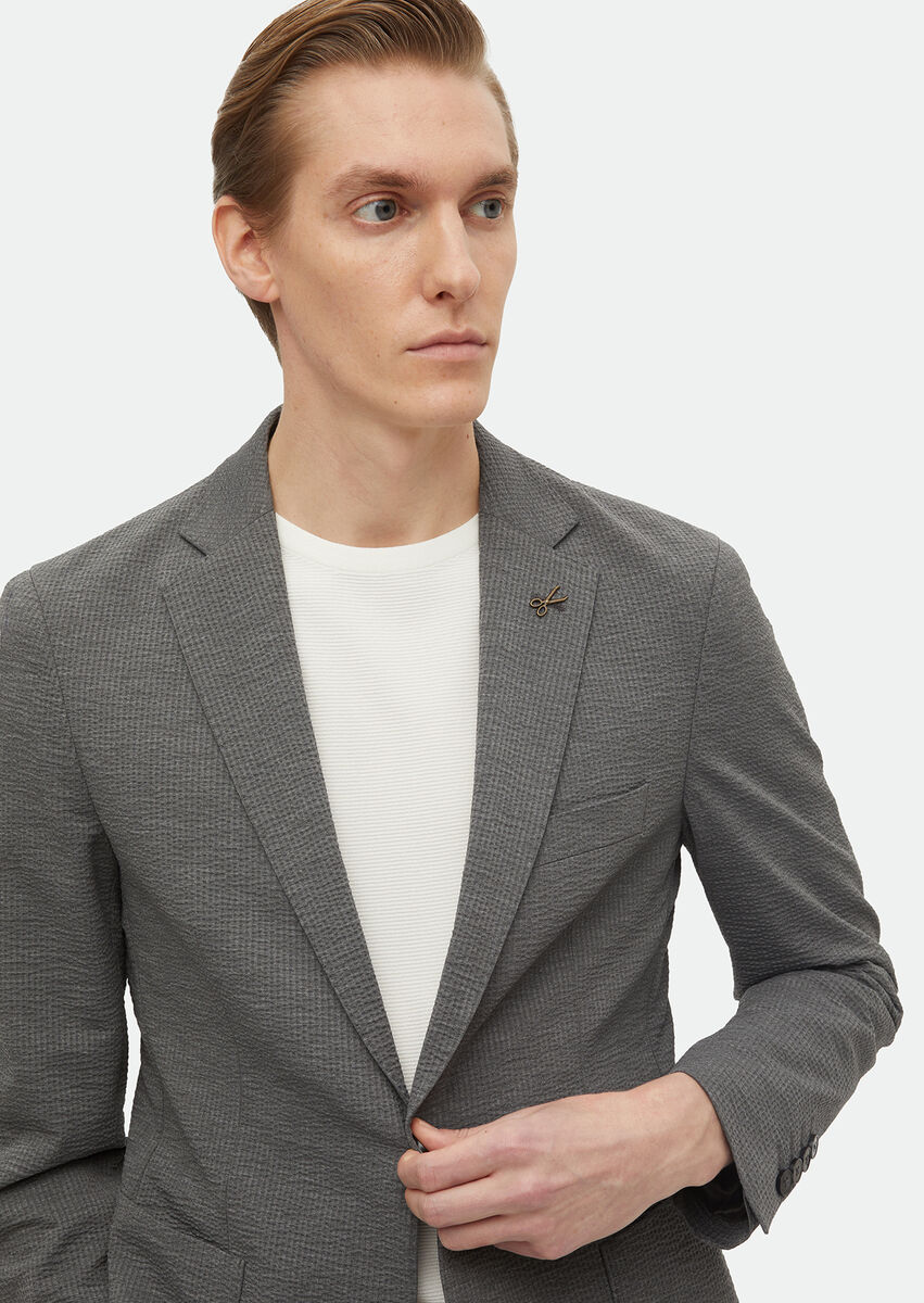 Grey Patterned Comfort Fit Suit - 4