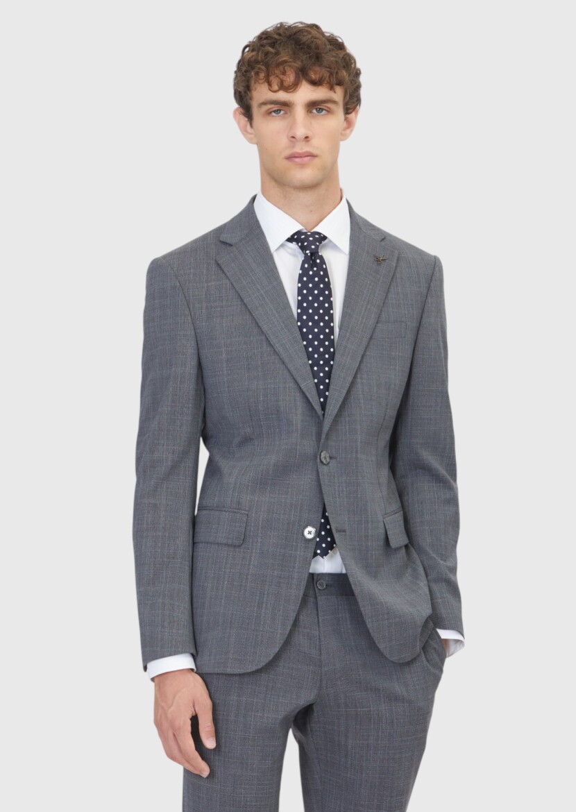 Grey Patterned Modern Fit Wool Blended Suit - RAMSEY