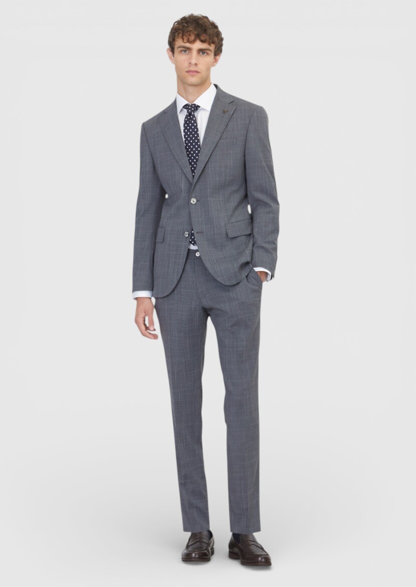 Grey Patterned Modern Fit Wool Blended Suit - RAMSEY
