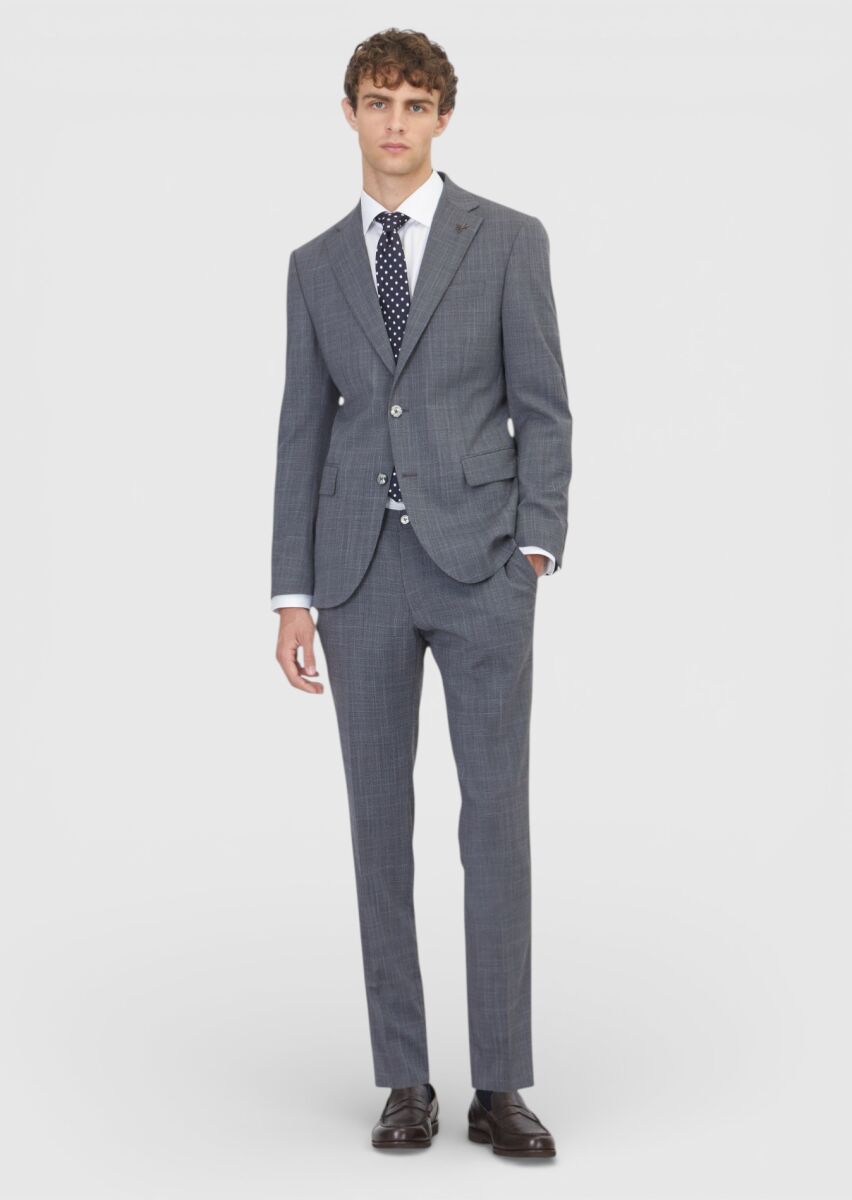 Grey Patterned Modern Fit Wool Blended Suit - 2