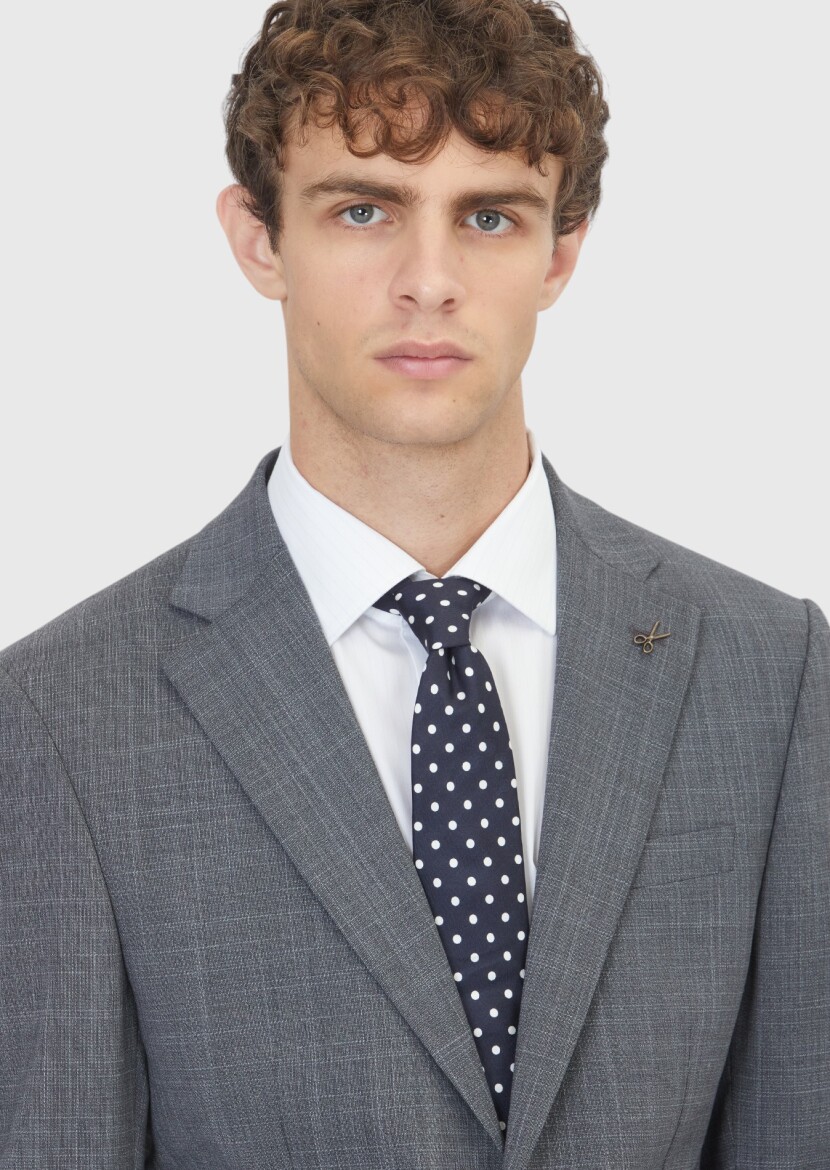 Grey Patterned Modern Fit Wool Blended Suit - 3
