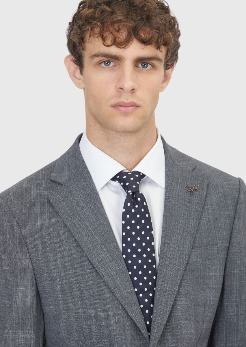 Grey Patterned Modern Fit Wool Blended Suit - 3