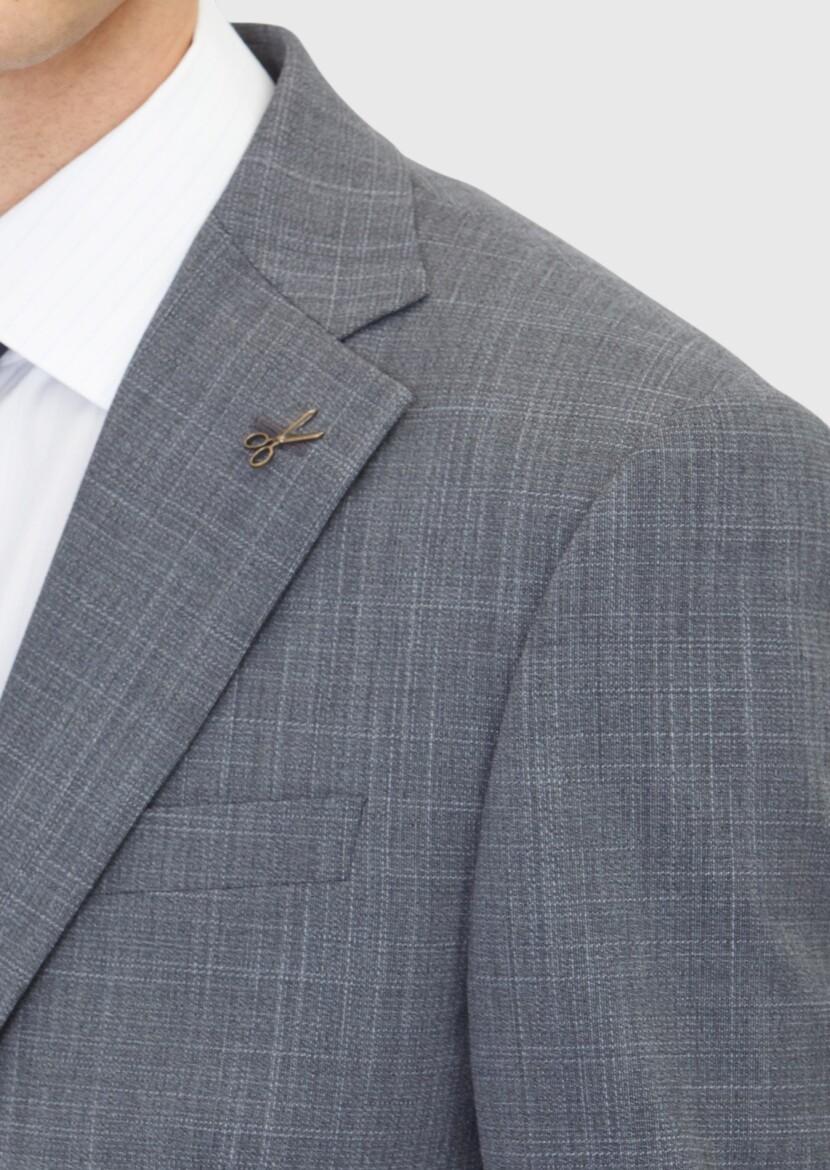 Grey Patterned Modern Fit Wool Blended Suit - 4