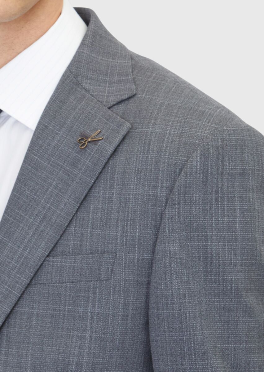 Grey Patterned Modern Fit Wool Blended Suit - 4