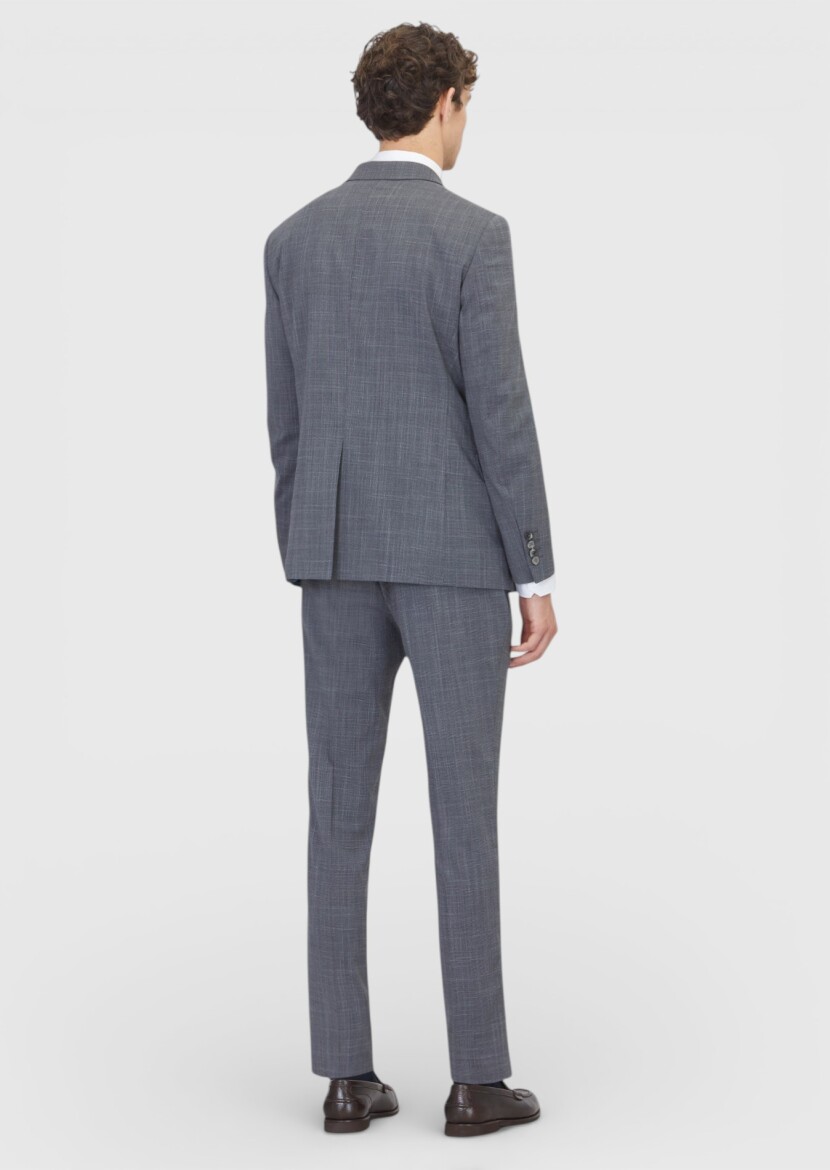 Grey Patterned Modern Fit Wool Blended Suit - 7