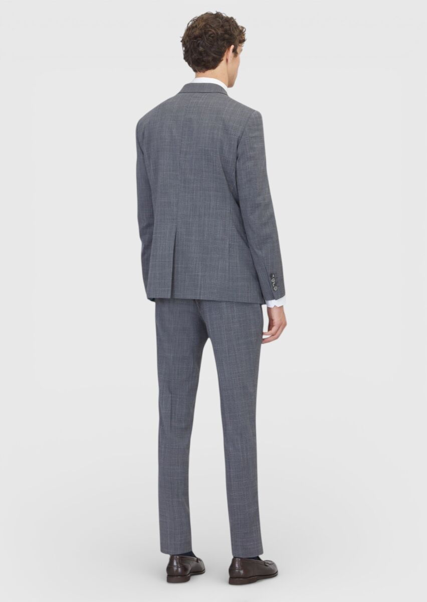 Grey Patterned Modern Fit Wool Blended Suit - 7