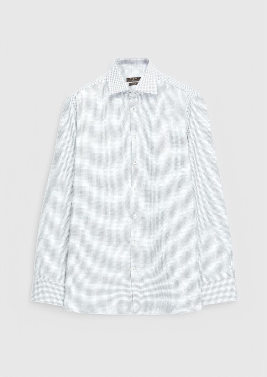 Grey Patterned Regular Fit Weaving Classical 100% Cotton Shirt - 1