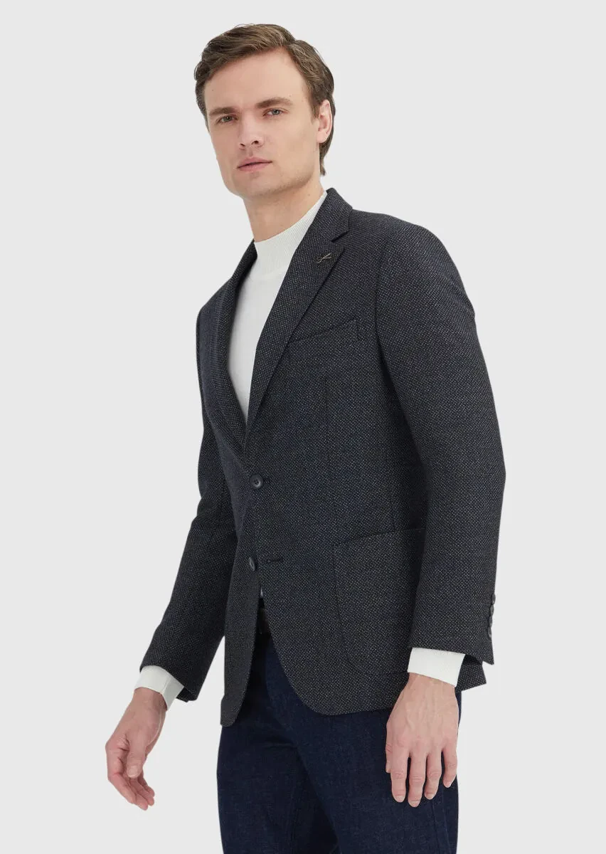 Grey Patterned Wool Blended Jacket - 3