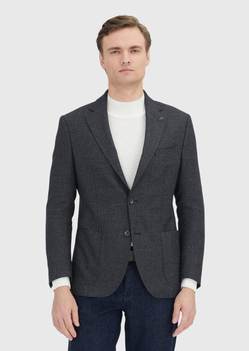 Grey Patterned Wool Blended Jacket - RAMSEY