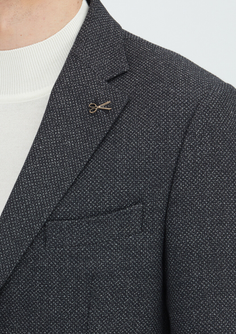 Grey Patterned Wool Blended Jacket - 4