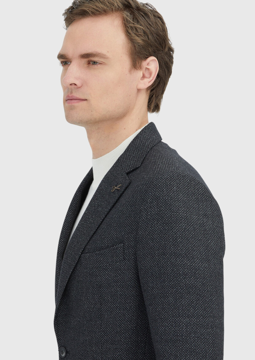 Grey Patterned Wool Blended Jacket - 5