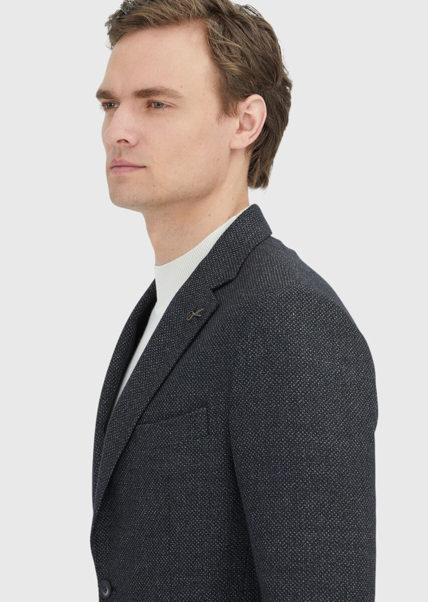 Grey Patterned Wool Blended Jacket - 5