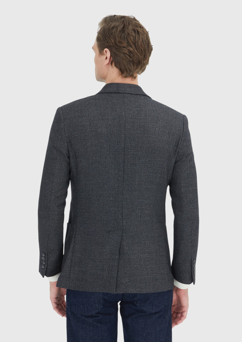 Grey Patterned Wool Blended Jacket - 7