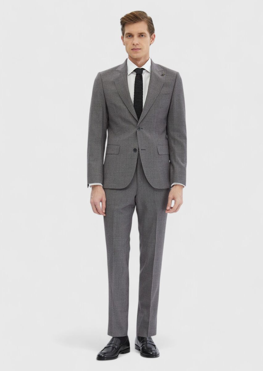 Grey Patterned Zeroweight Slim Fit 100% Wool Suit - 2