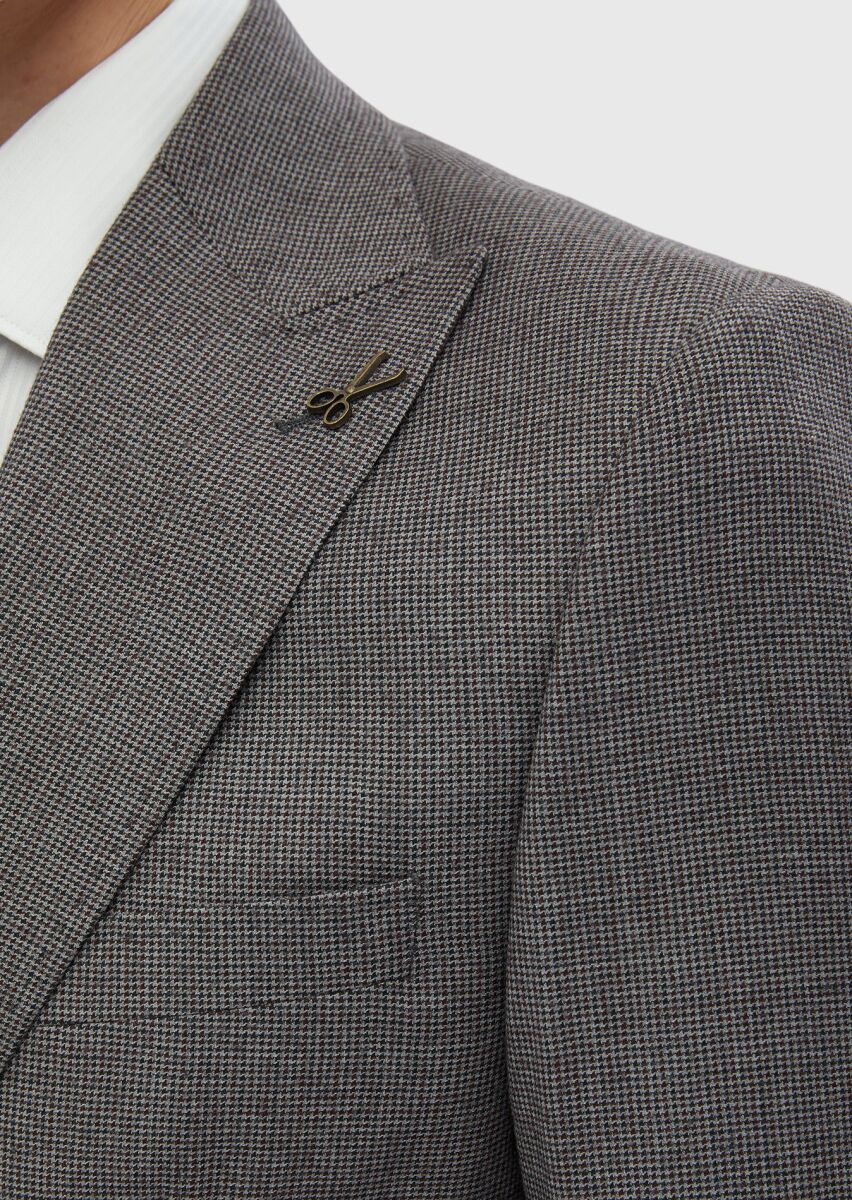 Grey Patterned Zeroweight Slim Fit 100% Wool Suit - 5