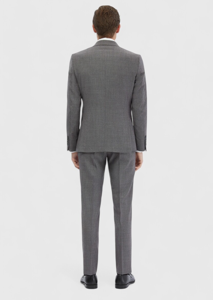 Grey Patterned Zeroweight Slim Fit 100% Wool Suit - 7