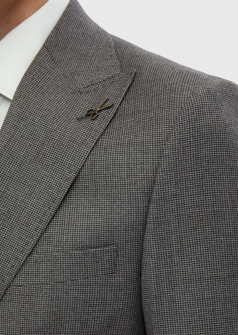 Grey Patterned Zeroweight Slim Fit 100% Wool Suit - 5