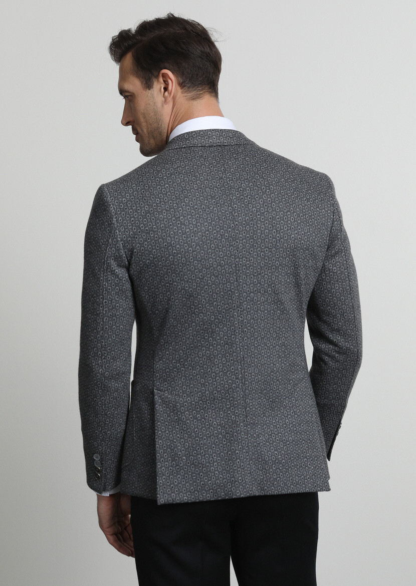 Grey Patterned Zeroweight Slim Fit Cotton Blended Jacket - 3