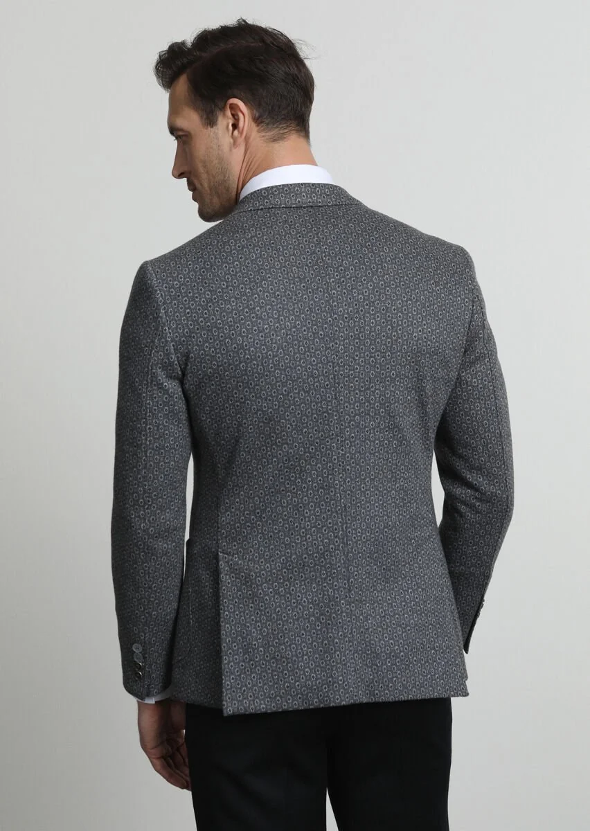 Grey Patterned Zeroweight Slim Fit Cotton Blended Jacket - 4
