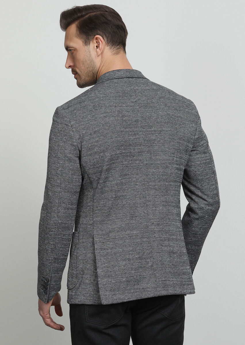 Grey Patterned Zeroweight Slim Fit Cotton Blended Jacket - 4
