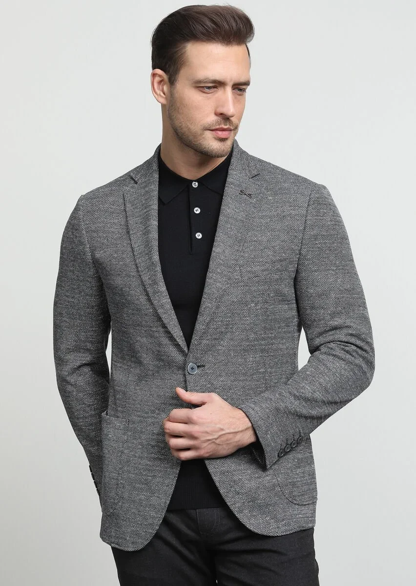 Grey Patterned Zeroweight Slim Fit Cotton Blended Jacket - 3