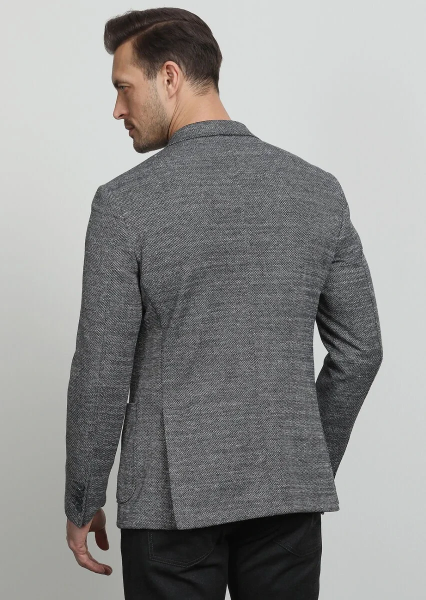 Grey Patterned Zeroweight Slim Fit Cotton Blended Jacket - 4