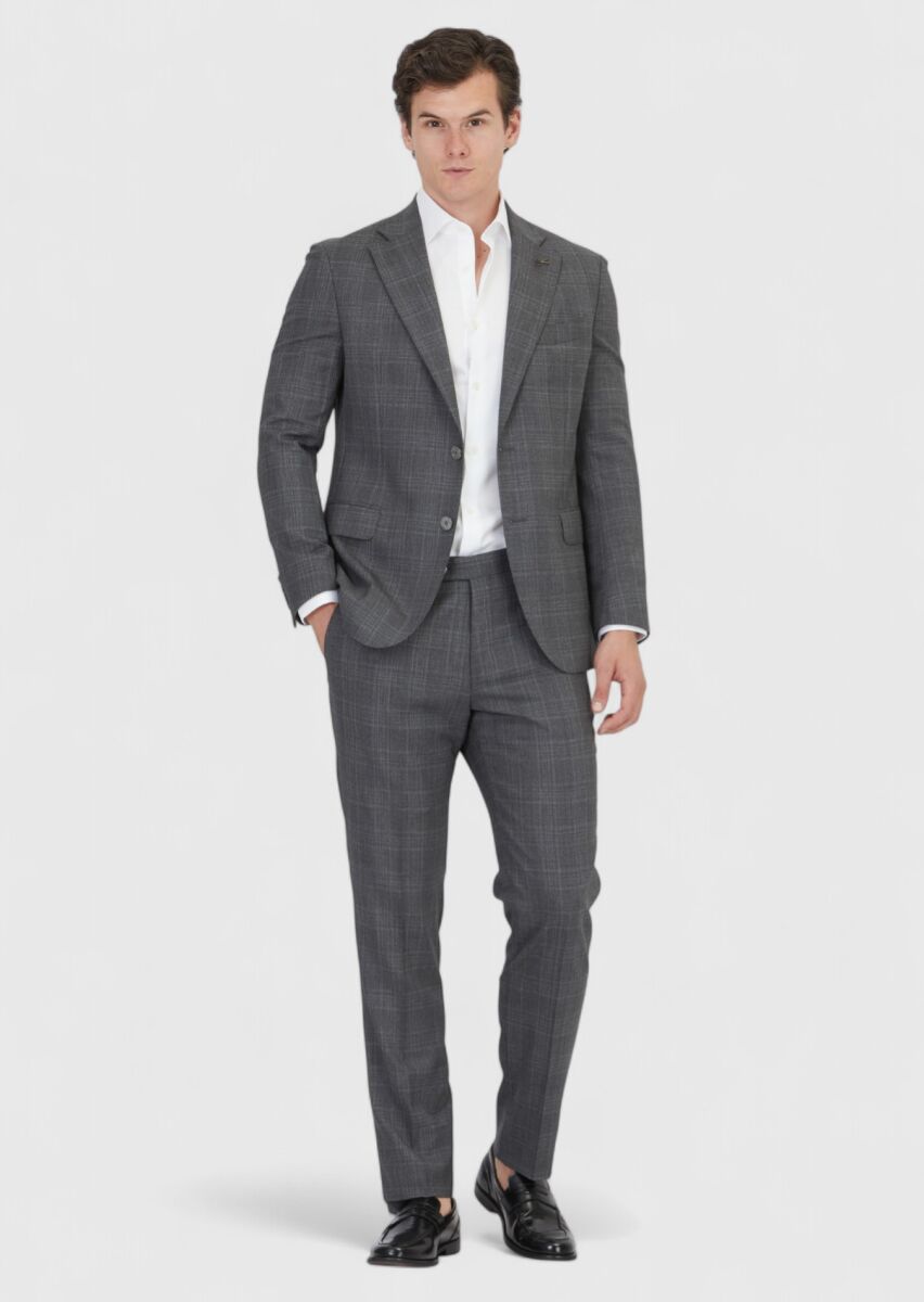 Grey Patterned Zeroweight Slim Fit Wool Blended Suit - 2