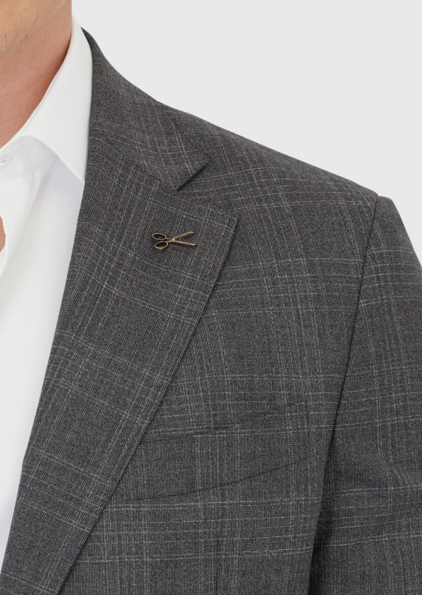 Grey Patterned Zeroweight Slim Fit Wool Blended Suit - 4