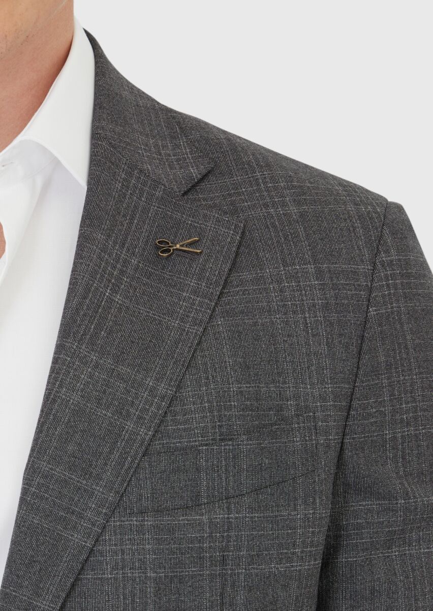 Grey Patterned Zeroweight Slim Fit Wool Blended Suit - 4