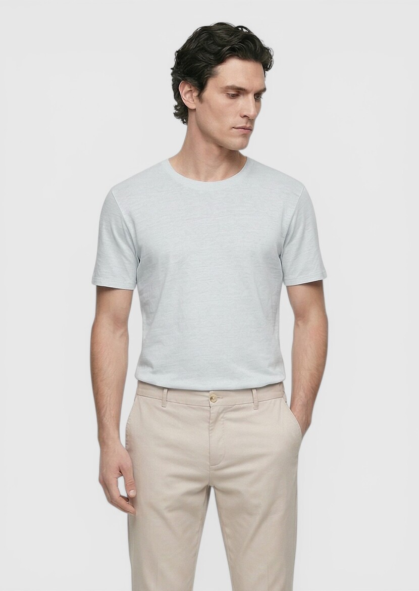 Grey Plain 100% Linen T-Shirt - 3