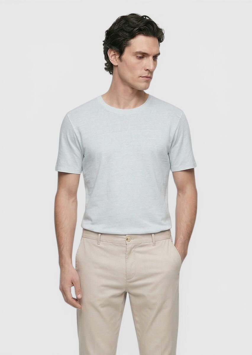 Grey Plain 100% Linen T-Shirt - 3