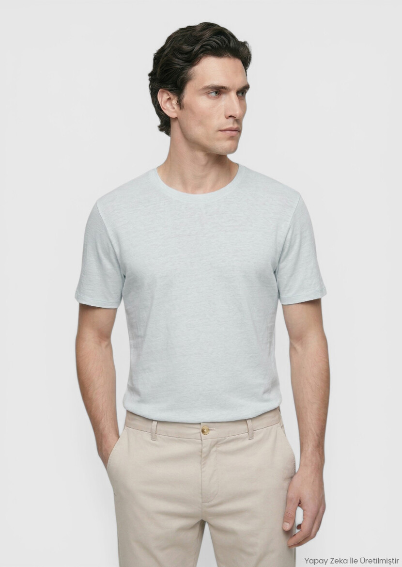 Grey Plain 100% Linen T-Shirt - RAMSEY
