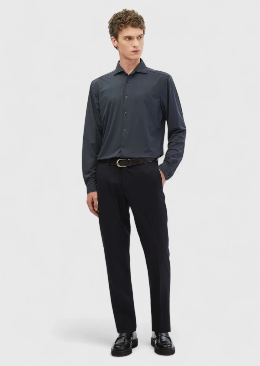 Grey Plain Casual Fit Knitting Casual Shirt - RAMSEY