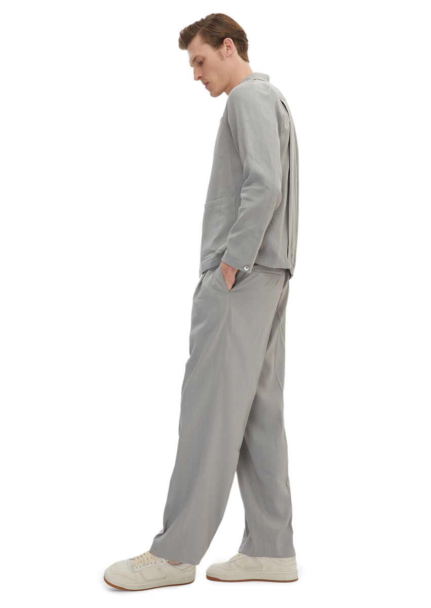 Grey Plain Casual Fit Linen Blended Suit - 5