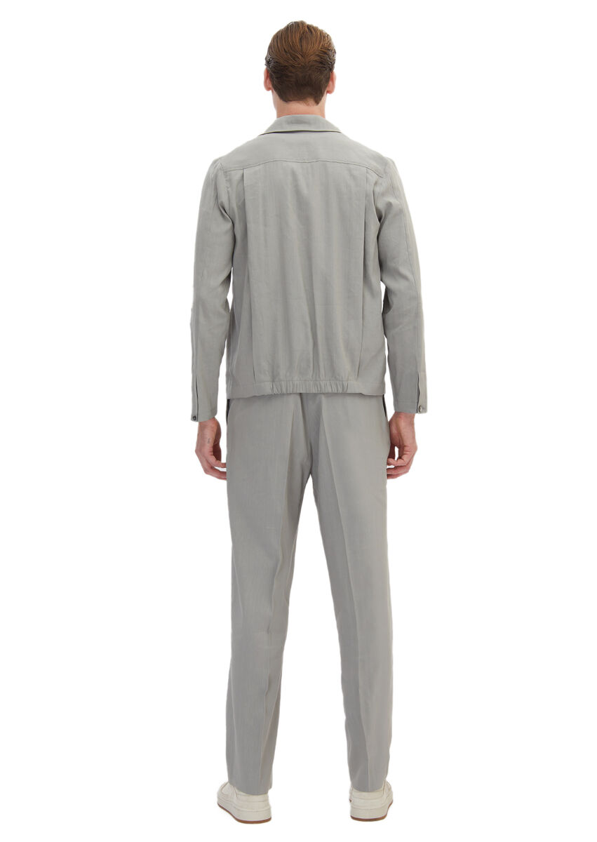 Grey Plain Casual Fit Linen Blended Suit - 8