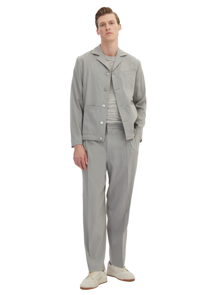 Grey Plain Casual Fit Linen Blended Suit - 2