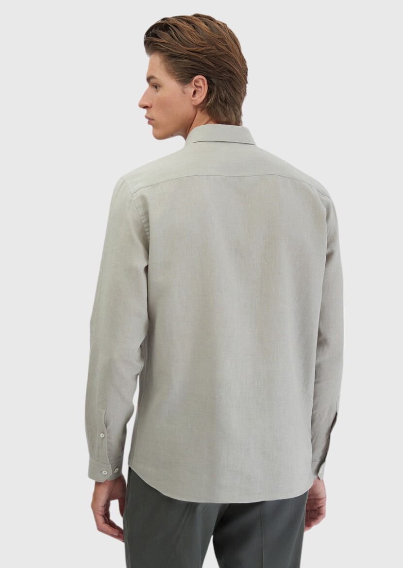 Grey Plain Casual Fit Long Weaving Casual Cotton Blended Shirt - 7