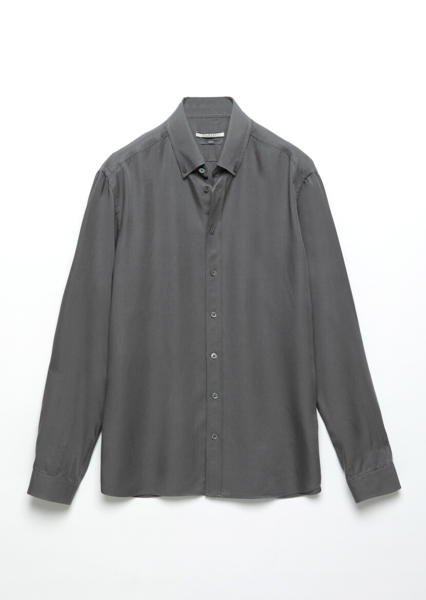 Grey Plain Casual Fit Long Weaving Casual Shirt - 7