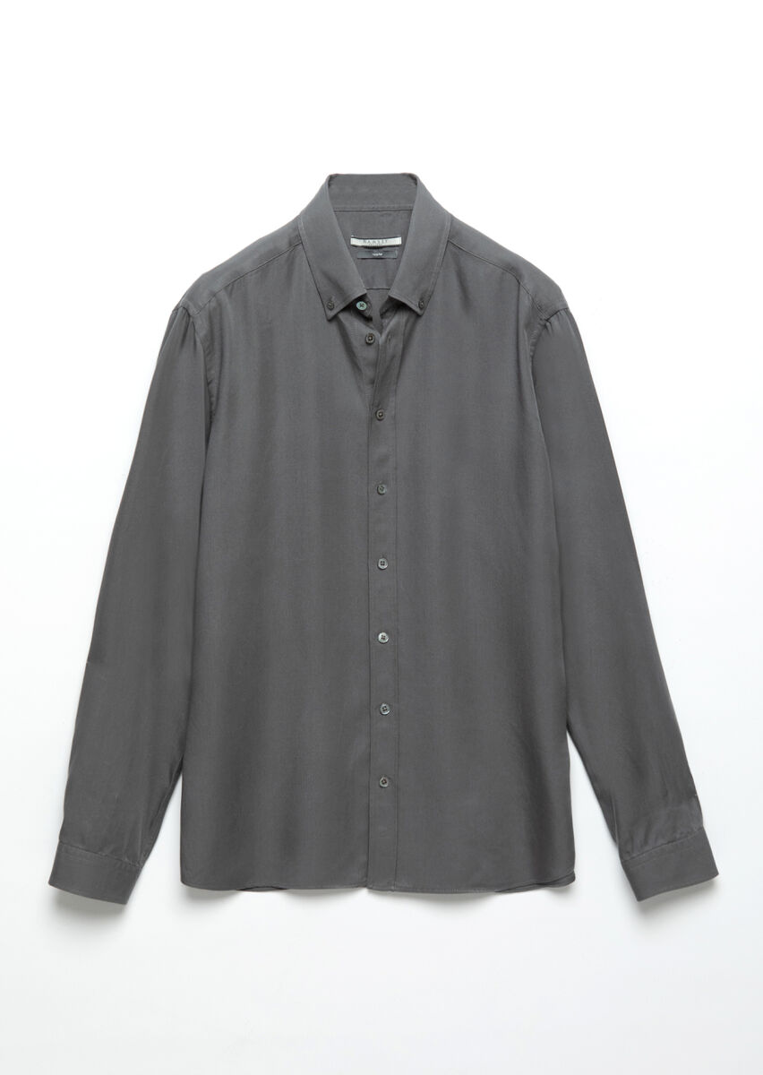 Grey Plain Casual Fit Long Weaving Casual Shirt - 7