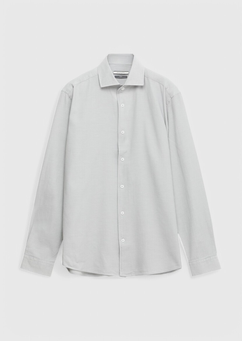 Grey Plain Casual Fit Weaving Casual 100% Cotton Shirt - 5