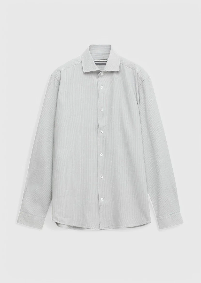Grey Plain Casual Fit Weaving Casual 100% Cotton Shirt 