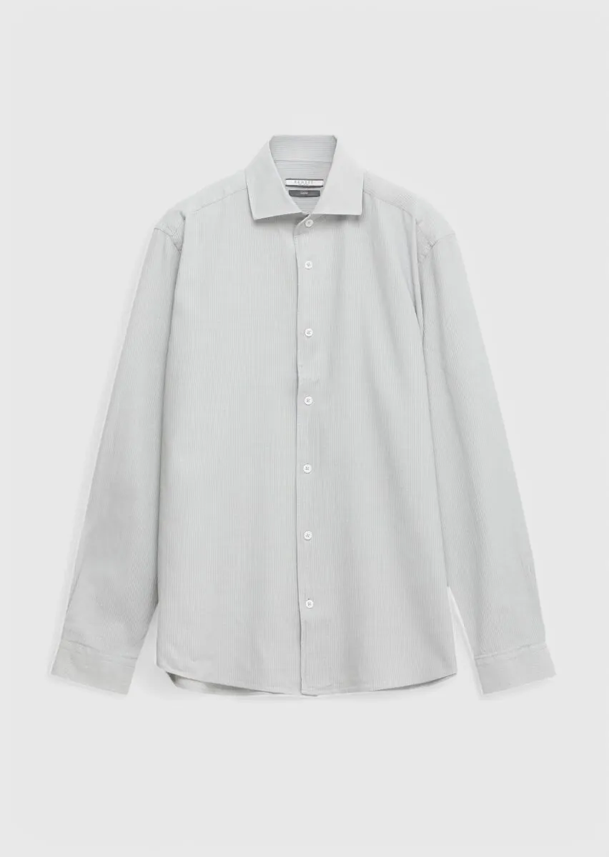 Grey Plain Casual Fit Weaving Casual 100% Cotton Shirt - 1
