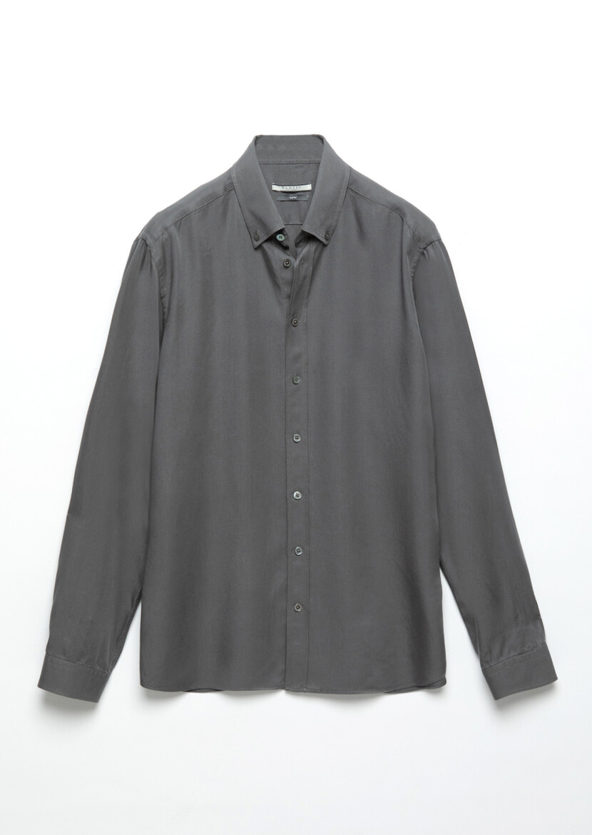 Grey Plain Casual Fit Weaving Casual Shirt - 7